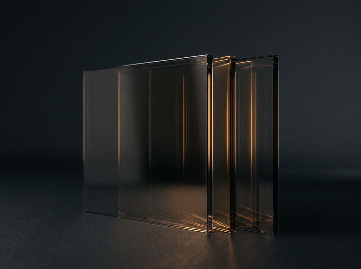 Layered glass panes in raking light