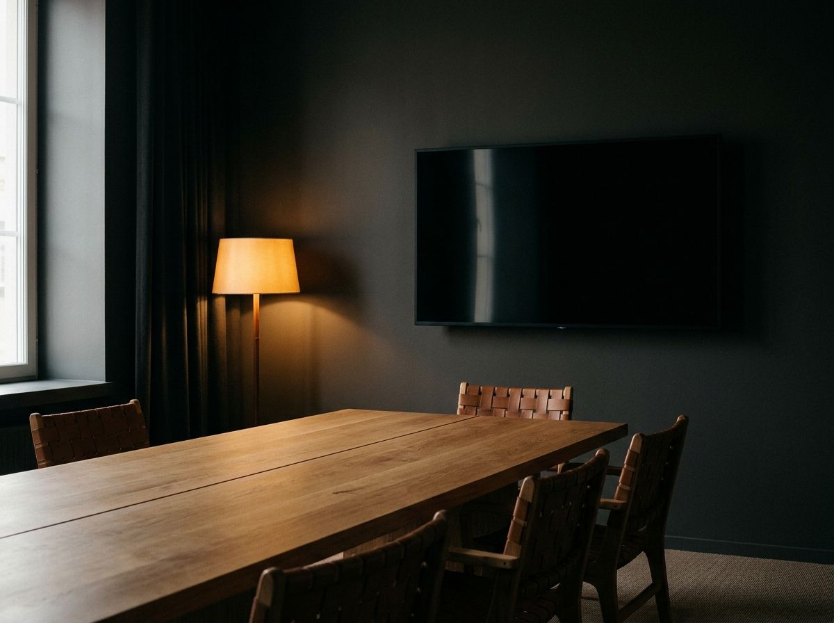 A quiet meeting room in warm light